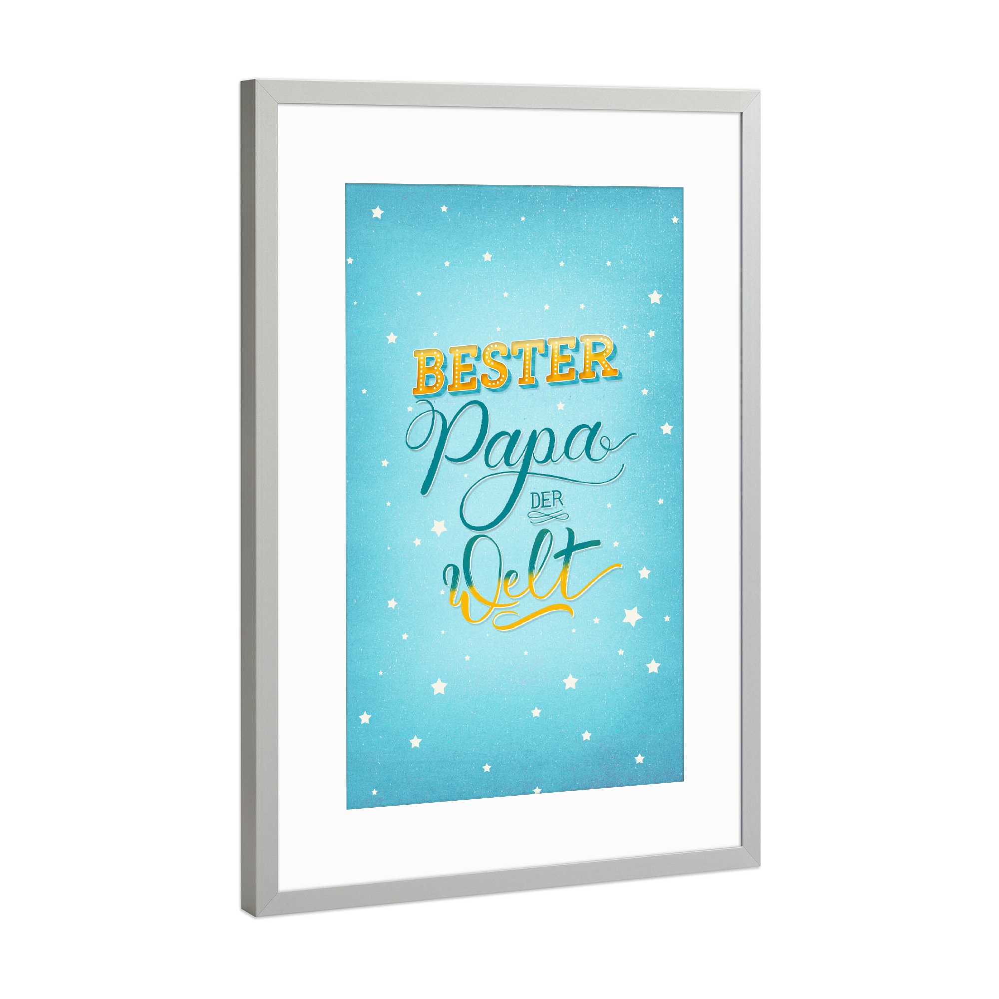 Poster mit Rahmen Silber "Bester Papa der Welt" artboxONE - Typografie,Liebe,Für Papa