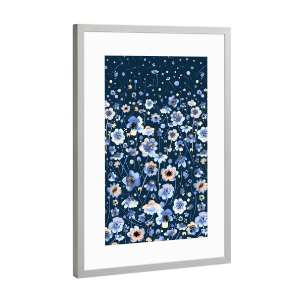 Poster mit Rahmen Silber "Ink Soft Flowers Navy" artboxONE - Floral,Abstrakt,Für Mama