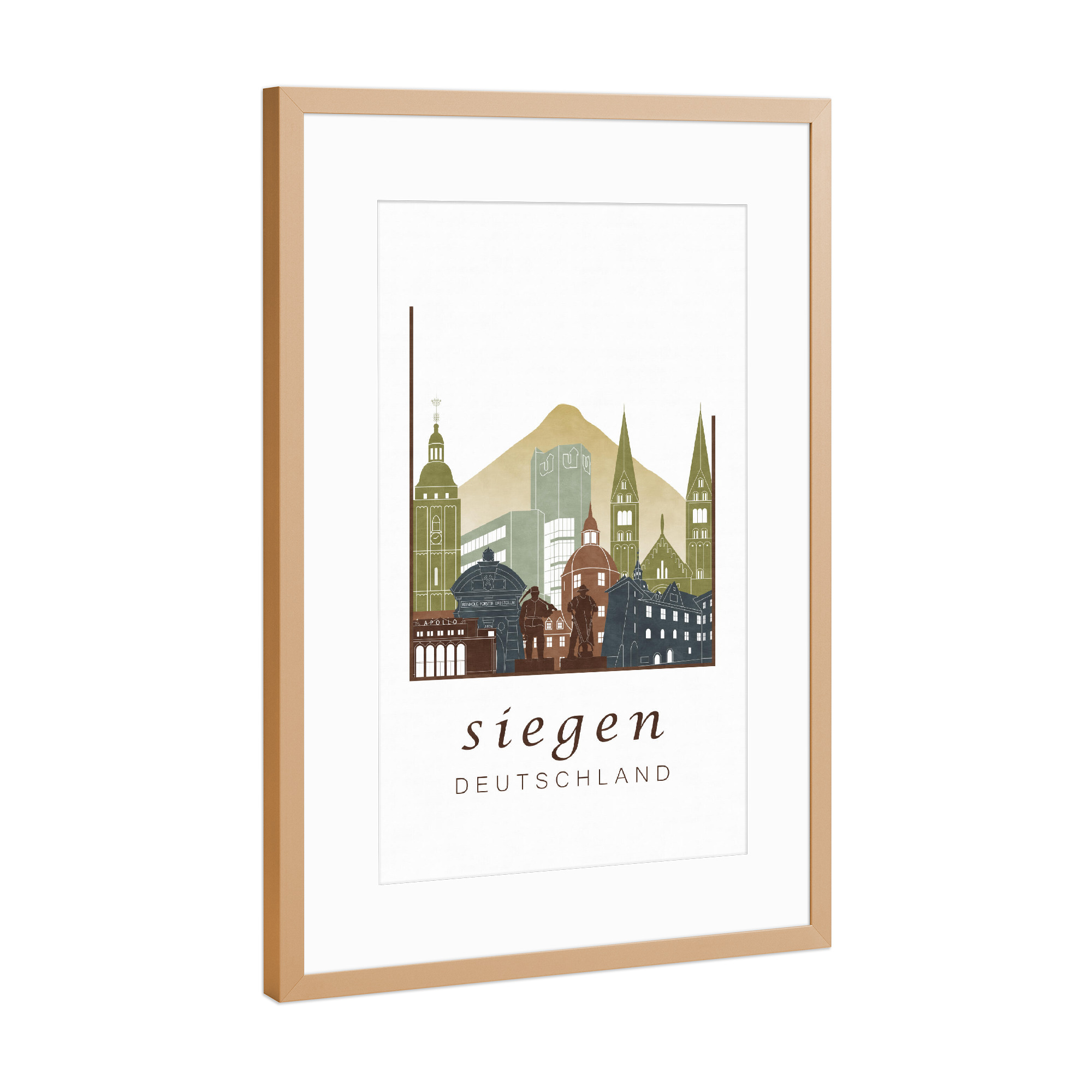 Poster mit Rahmen Kupfer "Siegen skyline light brown" artboxONE - Städte,Reise,Architektur,Kartografie