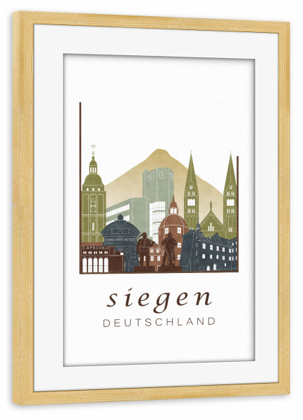 Poster mit Rahmen kiefer "Siegen skyline light brown" artboxONE - Städte,Reise,Architektur,Kartografie
