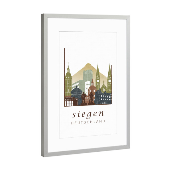 Poster mit Rahmen Silber "Siegen skyline light brown" artboxONE - Städte,Reise,Architektur,Kartografie
