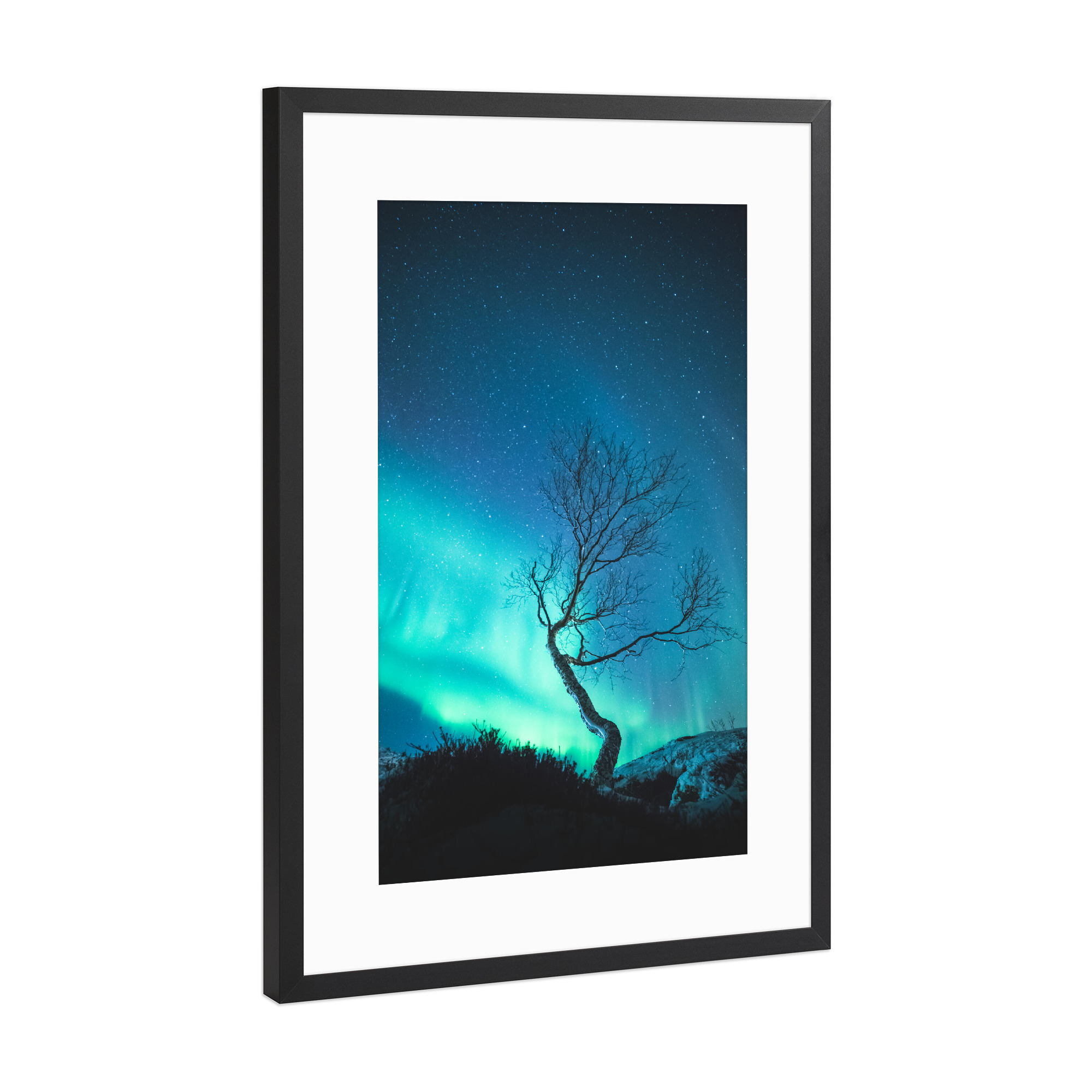 Poster mit Rahmen Schwarz (Metallic) "Aurora Tree" artboxONE - Natur