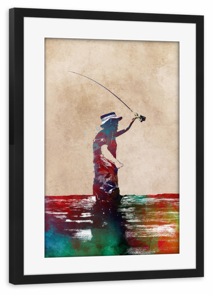 Poster mit Rahmen schwarz "Fishing men" artboxONE - Sport,Sport / Sommerspiele,Sport / Motivation