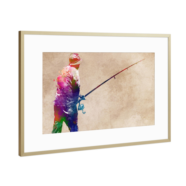 Poster mit Rahmen Gold "Fishing art" artboxONE - Sport,Sport / Sommerspiele,Sport / Motivation - Fish,Fishing,Sport,Fisch,Bunt,Colorful