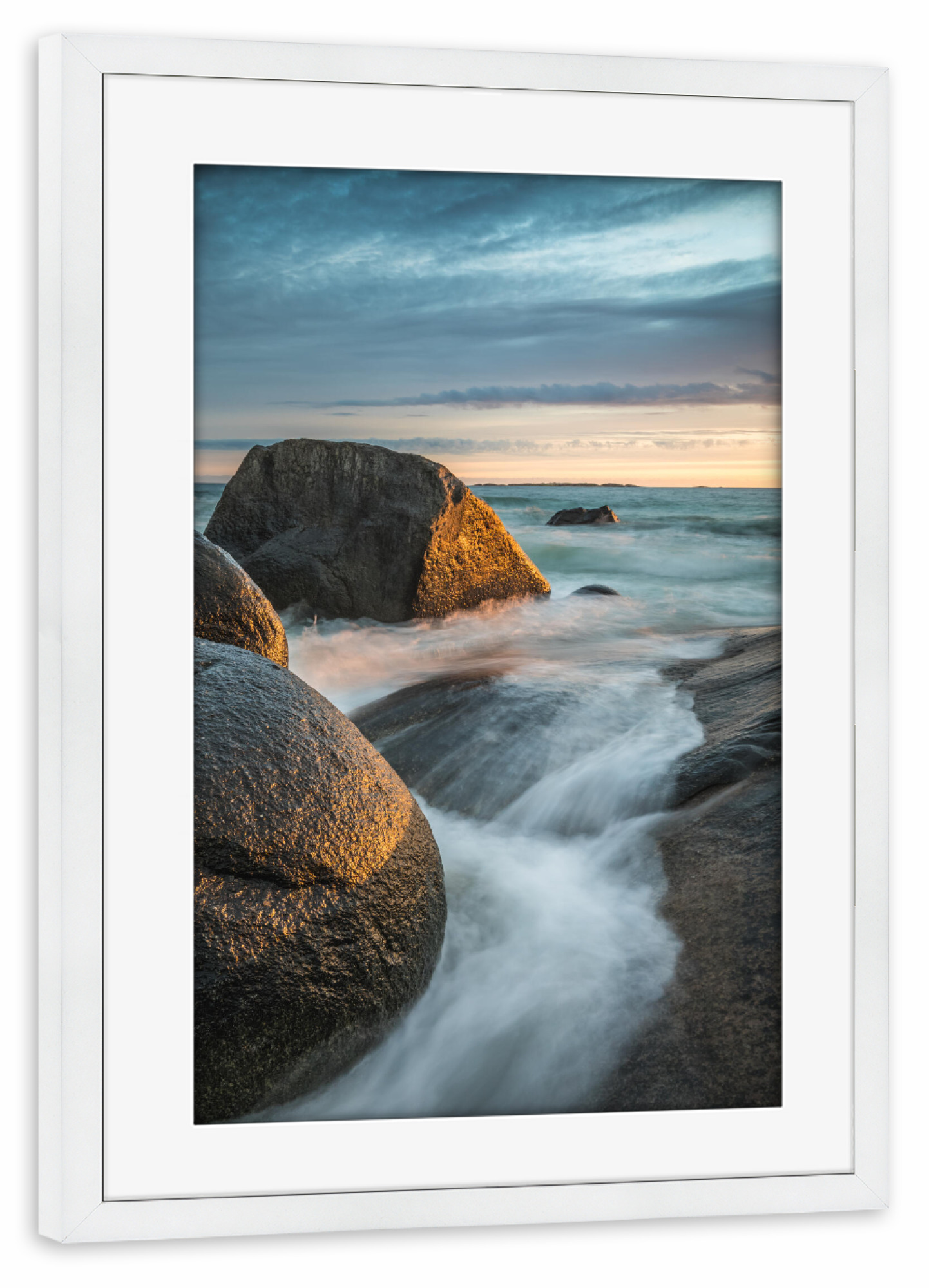 Poster mit Rahmen weiß "Lofoten Brandung" artboxONE - Natur