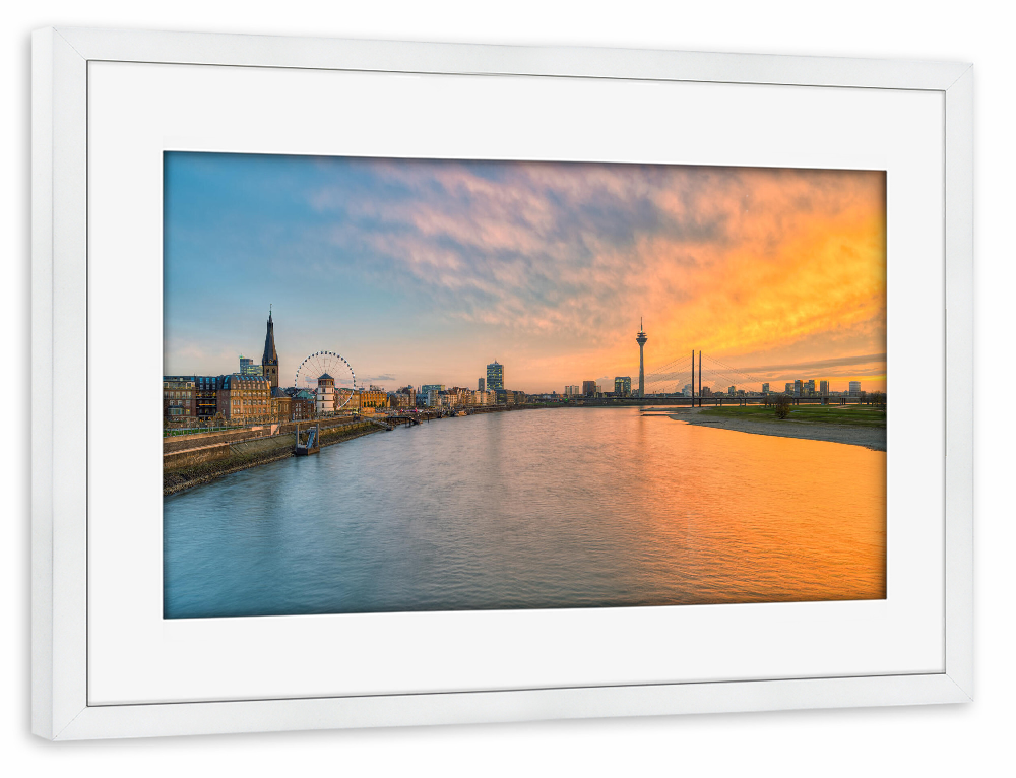 Poster mit Rahmen weiß "Düsseldorfer Skyline" artboxONE - Städte,Reise,Städte / Düsseldorf