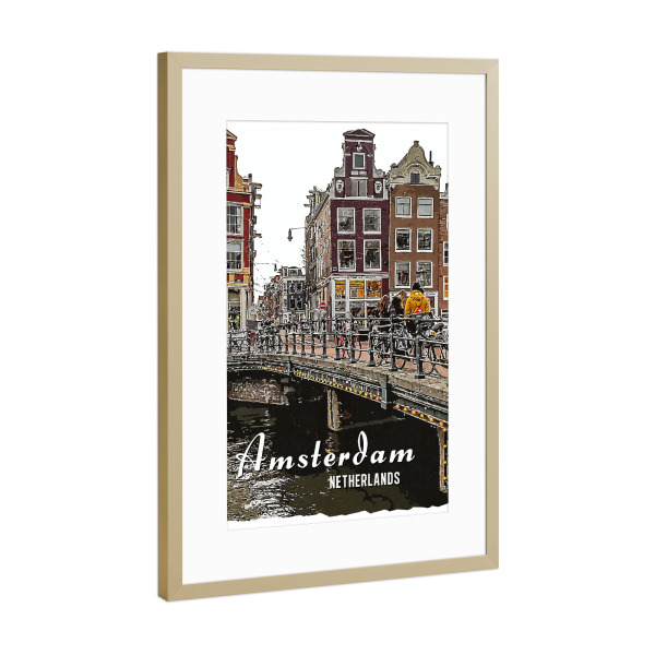 Poster mit Rahmen Gold "Amsterdam Vintage Stil" artboxONE - Städte,Architektur,Städte / Amsterdam