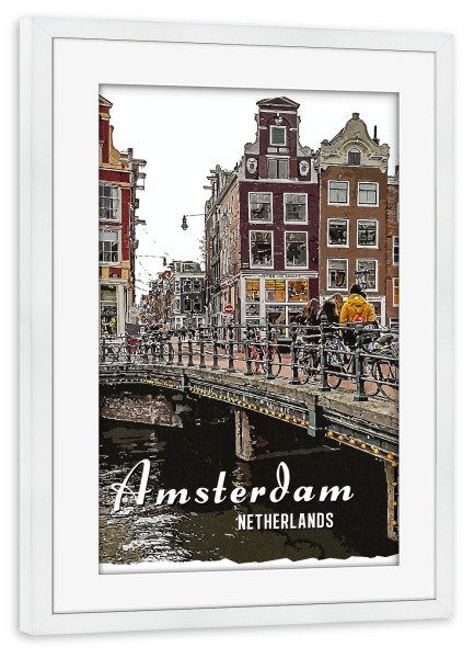Poster mit Rahmen weiß "Amsterdam Vintage Stil" artboxONE - Städte,Architektur,Städte / Amsterdam