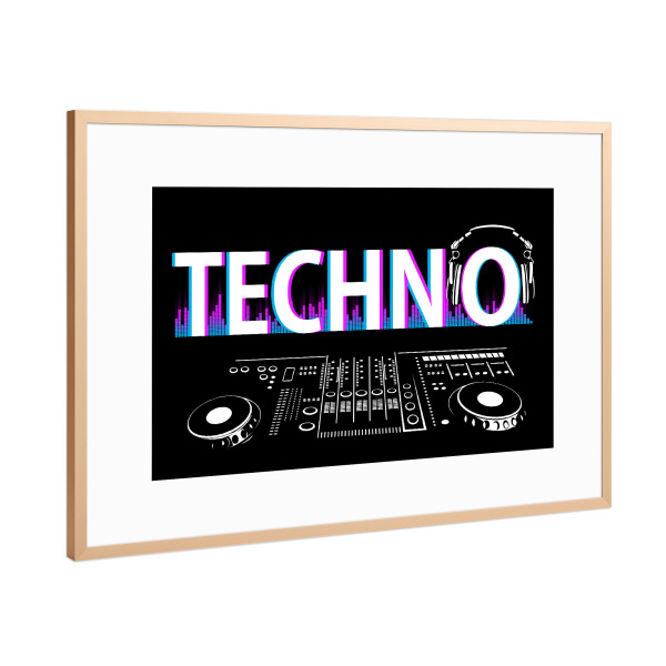 Poster mit Rahmen Kupfer "DJ Techno music" artboxONE - Typografie,Musik - Techno,Music,Dj,Deejay,Disco,Hardcore,Musik,Pult,Typo,Typografie,Typography