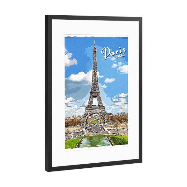 Poster mit Rahmen Schwarz (Metallic) "Paris Vintage Eiffelturm" artboxONE - Städte,Architektur,Städte / Paris