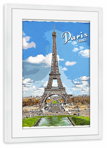 Poster mit Rahmen weiß "Paris Vintage Eiffelturm" artboxONE - Städte,Architektur,Städte / Paris