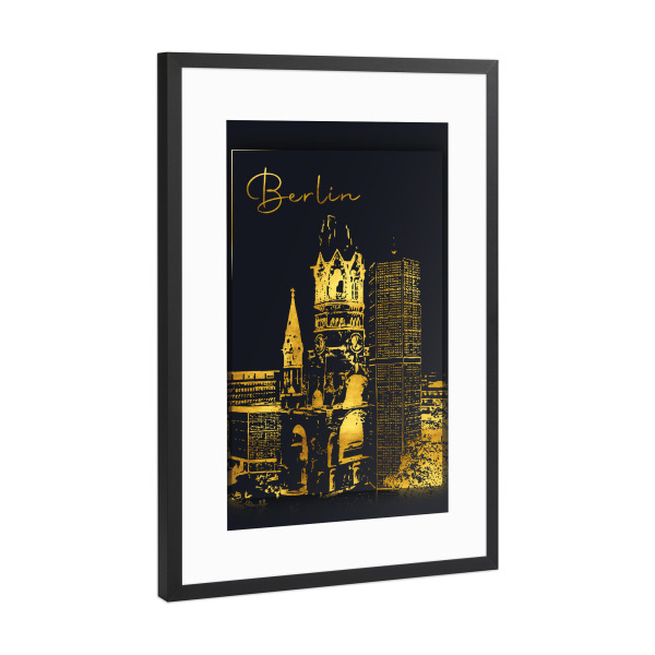 Poster mit Rahmen Schwarz (Metallic) "Berlin in Gold" artboxONE - Städte,Städte / Berlin,Architektur