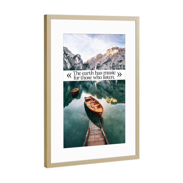 Poster mit Rahmen Gold "The earth has music" artboxONE - Typografie,Natur,Reise,Musik