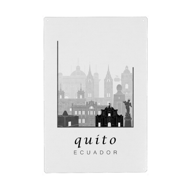 Metall Poster "Quito skyline black and white" artboxONE - Städte,Reise,Schwarzweiß,Architektur,Kartografie
