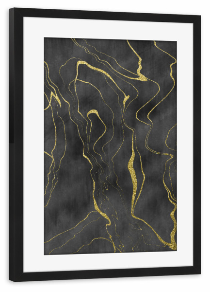Poster mit Rahmen schwarz "Zarte goldene Ströme" artboxONE - Abstrakt