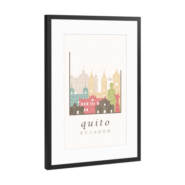 Poster mit Rahmen Schwarz (Metallic) "Quito skyline pastel" artboxONE - Städte,Reise,Architektur,Kartografie