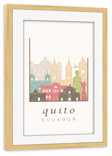 Poster mit Rahmen kiefer "Quito skyline pastel" artboxONE - Städte,Reise,Architektur,Kartografie