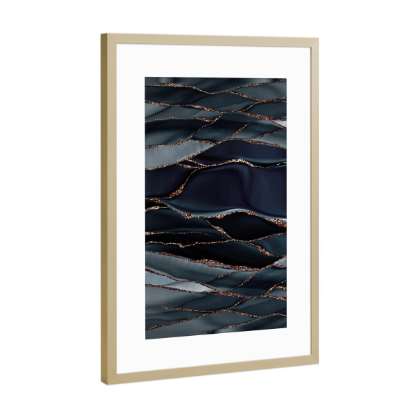 Poster mit Rahmen Gold "Black Agate Landscape" artboxONE - Abstrakt,Marmor