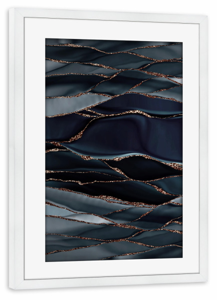 Poster mit Rahmen weiß "Black Agate Landscape" artboxONE - Abstrakt,Marmor