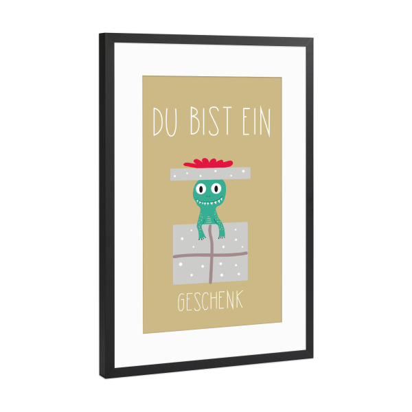 Poster mit Rahmen Schwarz (Metallic) "Du bist ein Geschenk Dinoposter" artboxONE - Für Kinder,Tiere