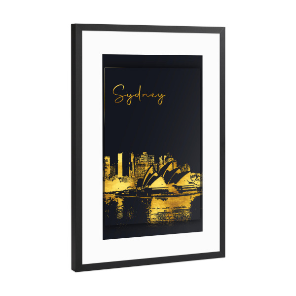 Poster mit Rahmen Schwarz (Metallic) "Sydney in Gold" artboxONE - Städte,Architektur,Städte / Sydney