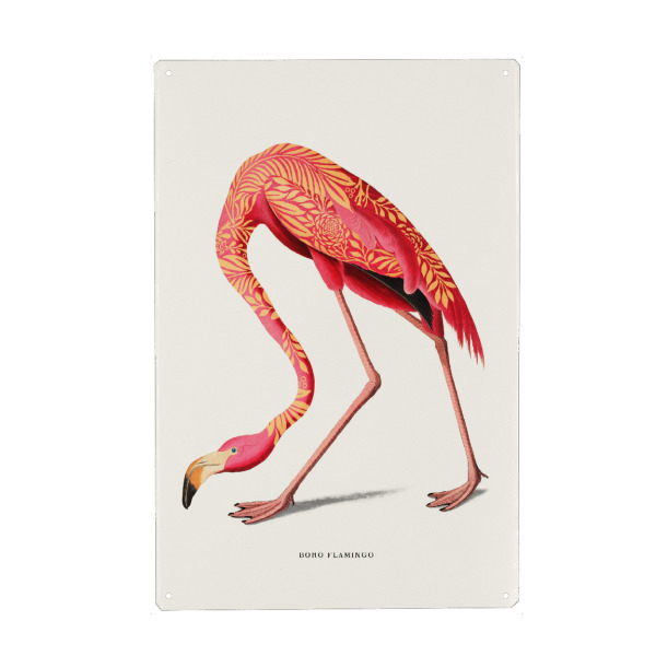 Metall Poster "Boho Flamingo vintage" artboxONE - Tiere - Animals,Vintage,Retro,Drawing,Tier,Boho,Flamingo,Vogel,Bird - Blechschild