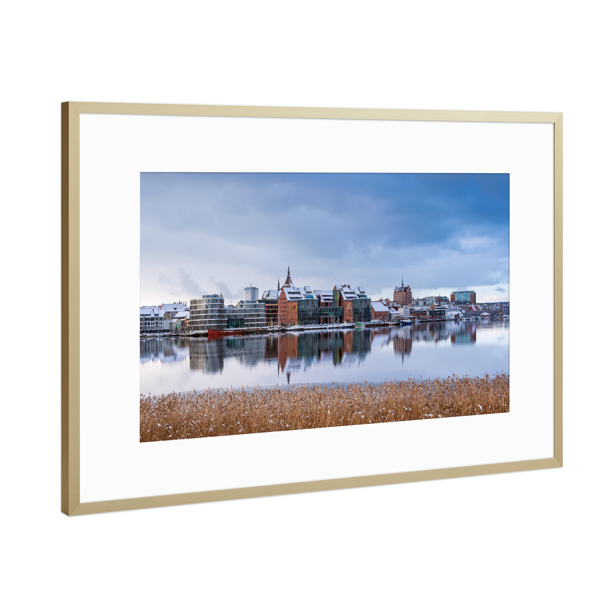 Poster mit Rahmen Gold "Rostock mit Spiegelung" artboxONE - Natur,Reise,Architektur,Städte / Weitere