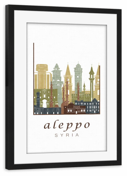 Poster mit Rahmen schwarz "Aleppo skyline light brown" artboxONE - Städte,Reise,Architektur,Kartografie