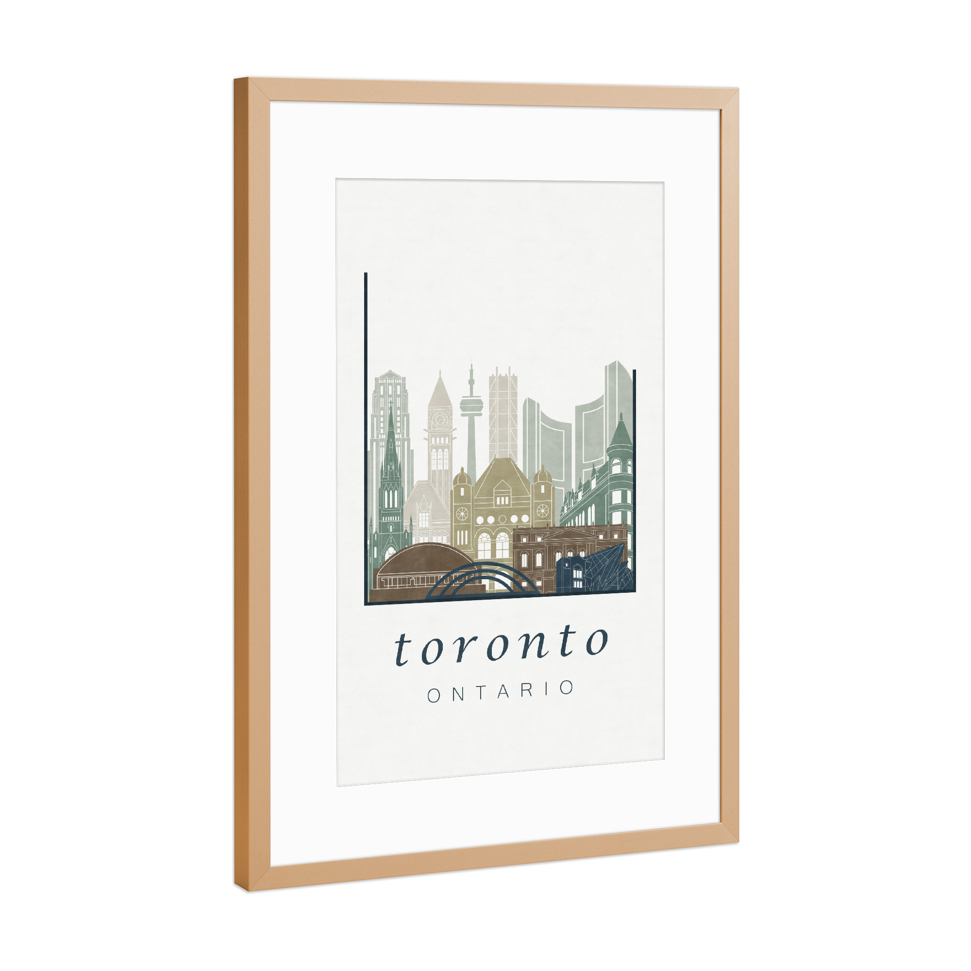 Poster mit Rahmen Kupfer "Toronto skyline light blue" artboxONE - Städte,Reise,Architektur,Kartografie