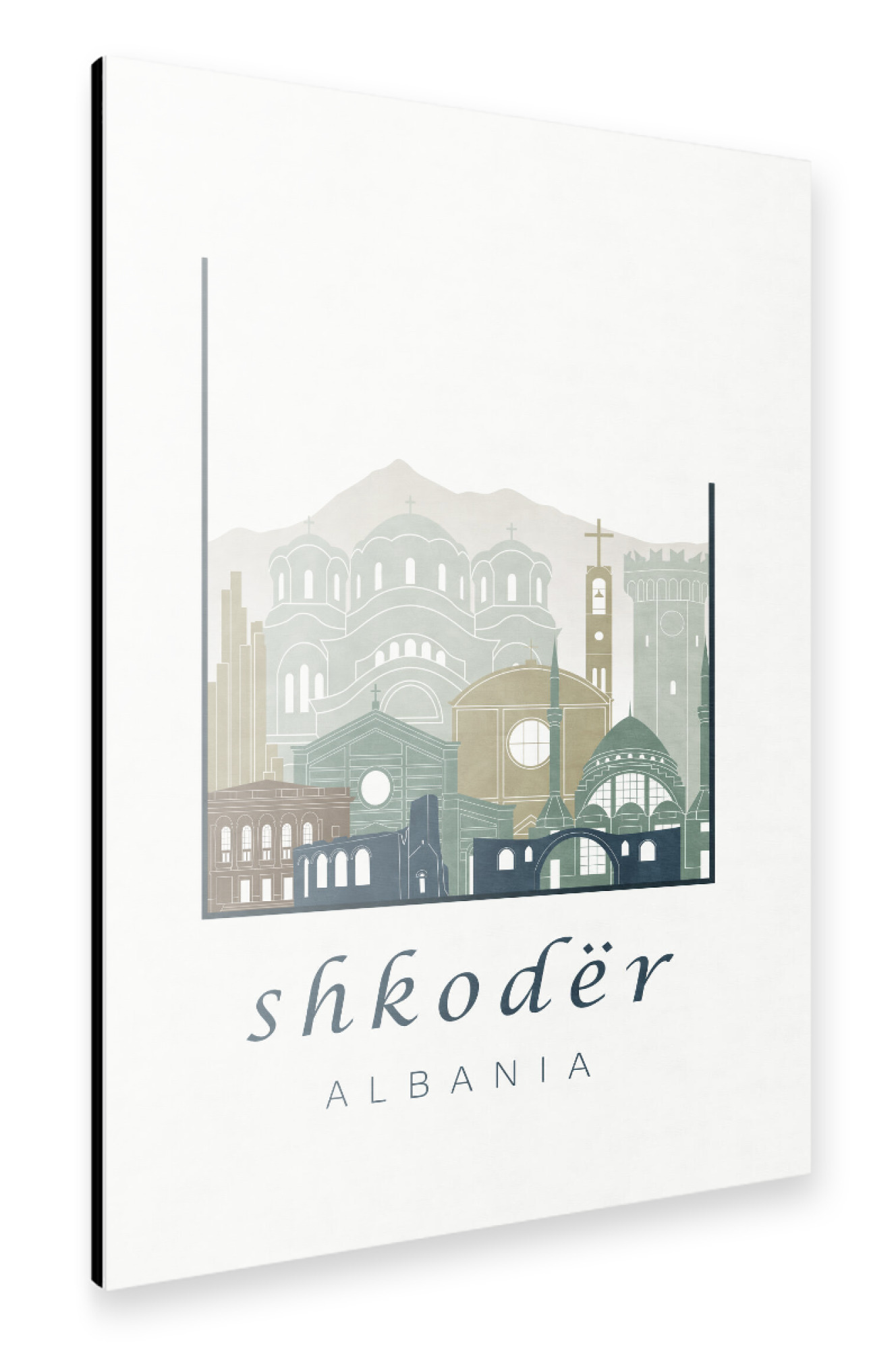 Alu-Dibond "Shkoder skyline light blue" 30x20 cm artboxONE
