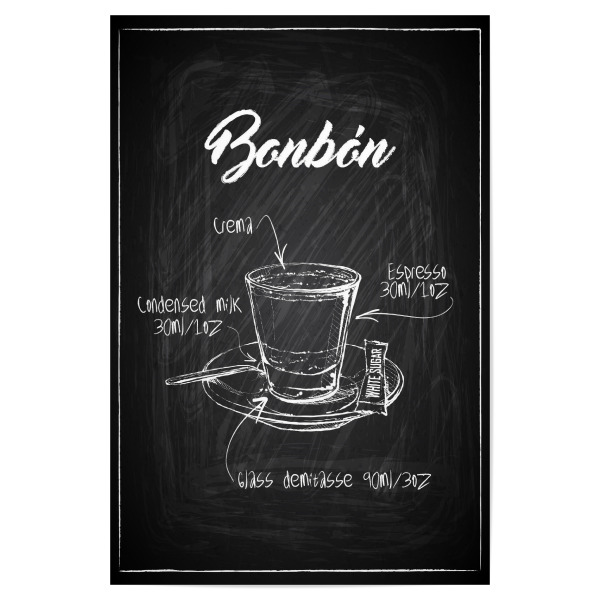 Poster 30x20 cm "Cafe' Bonbon Zeichnung" artboxONE - Essen & Trinken,Schwarzweiß - Coffee,Kaffee,Getränk,Tasse,Drink,Rezept,Bar,Graphic,Kreide,Tafel