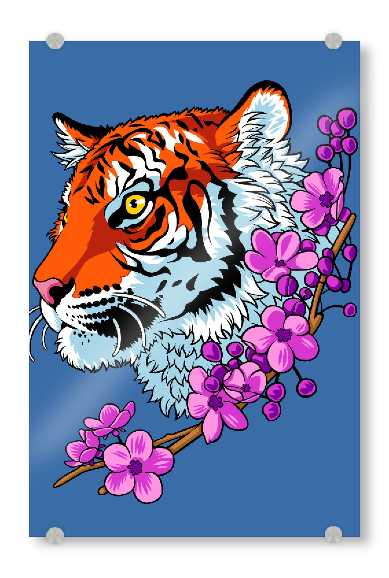Acrylglasbild "Tattoo Tiger Flower" artboxONE - Floral,Tiere,Comic - Tiger,Flower,Tattoo,Predator,Animal,Tier,Portrait,Floral,Flowers,Blumen,Collage