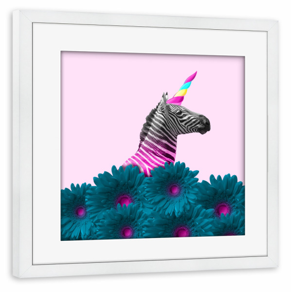 Poster mit Rahmen weiß "Colorful Zebra Unicorn" artboxONE - Für Kinder,Tiere,Abstrakt,Lustig