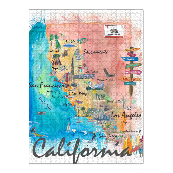 Puzzle Ravensburger "Kalifornien Illustrierte Karte" artboxONE - Reise,Städte / San Francisco,Städte / Los Angeles,Kartografie