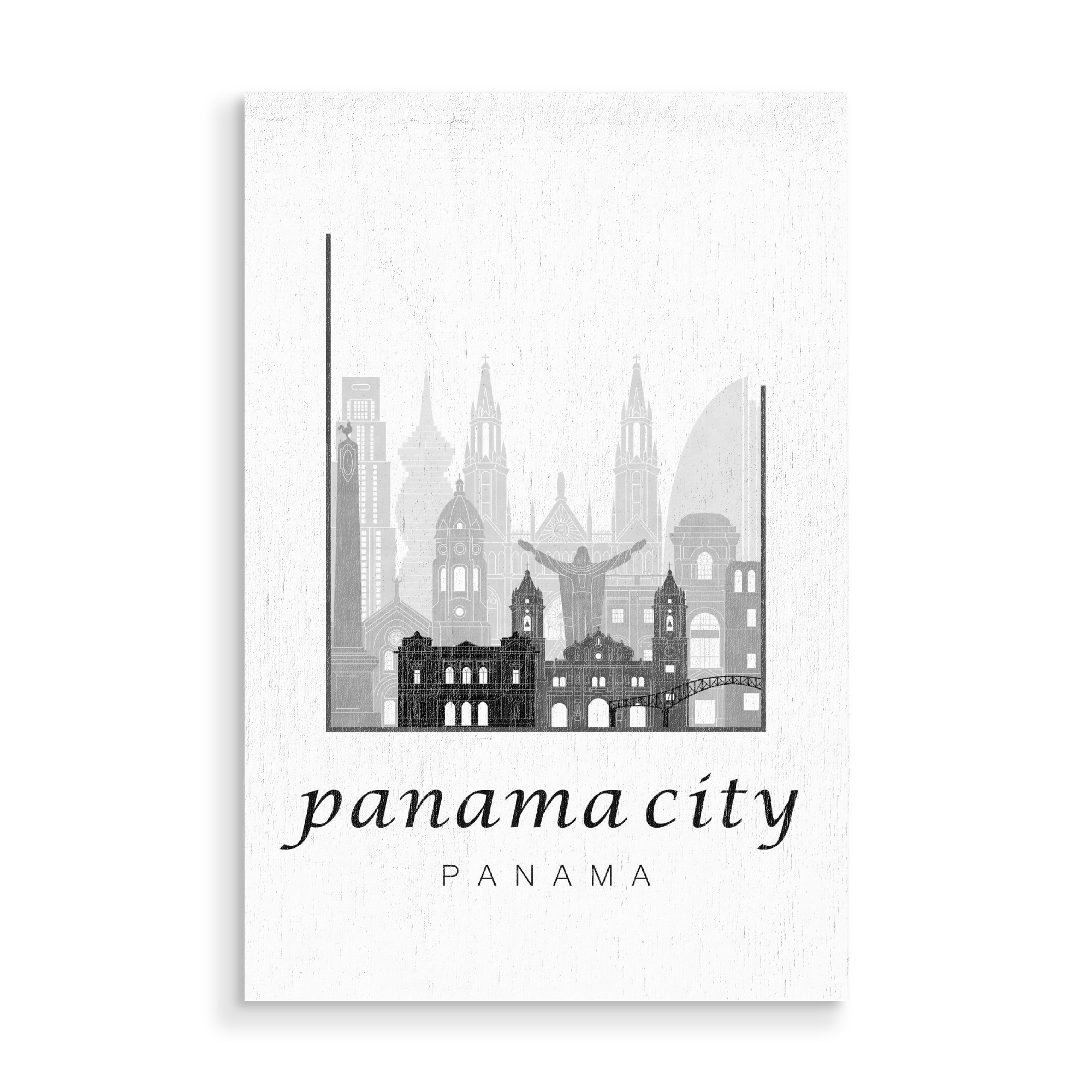 Holzbild "Panama City skyline black white" artboxONE - Städte,Reise,Architektur,Kartografie