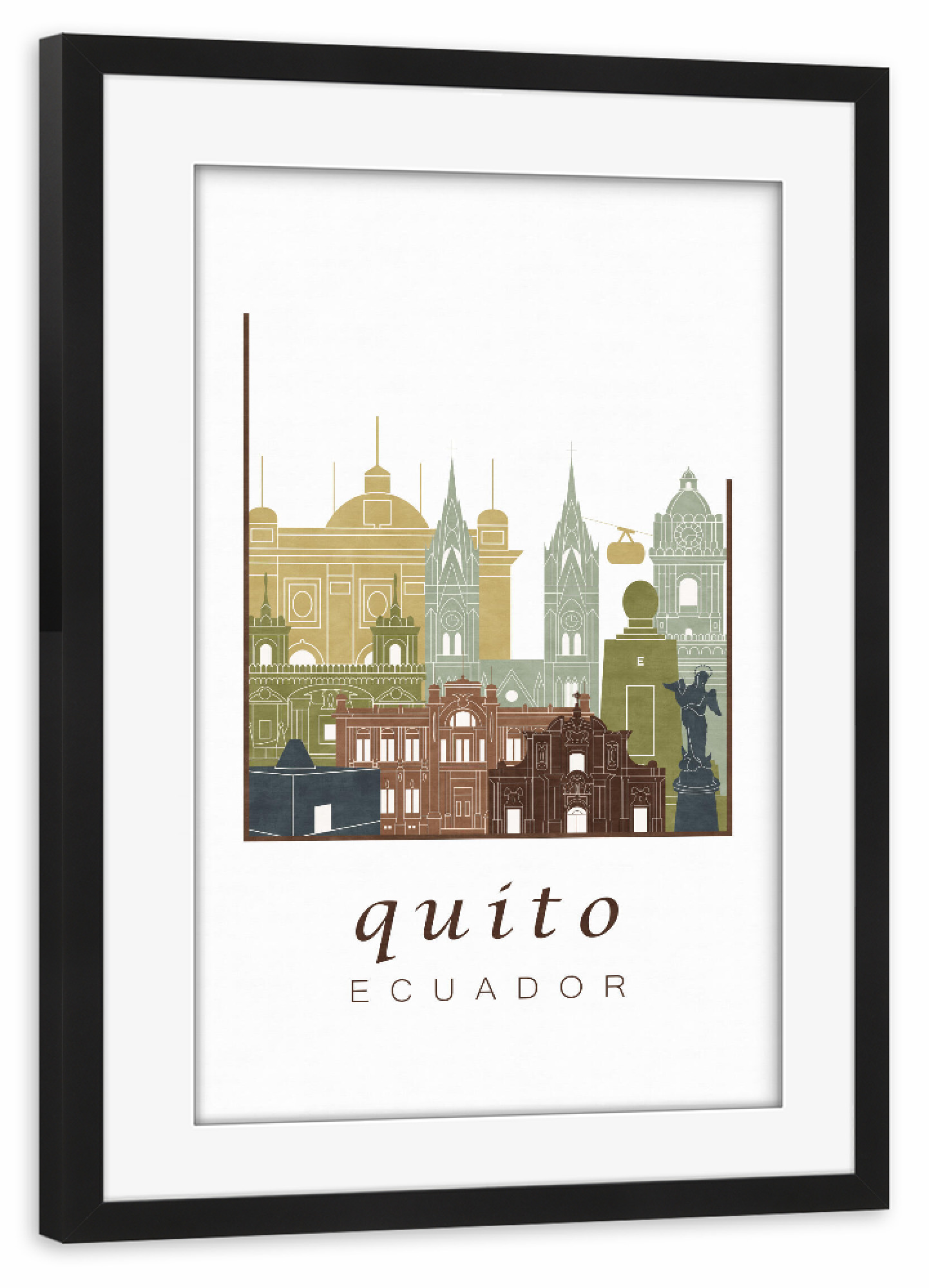 Poster mit Rahmen schwarz "Quito skyline light brown" artboxONE - Städte,Reise,Architektur,Kartografie