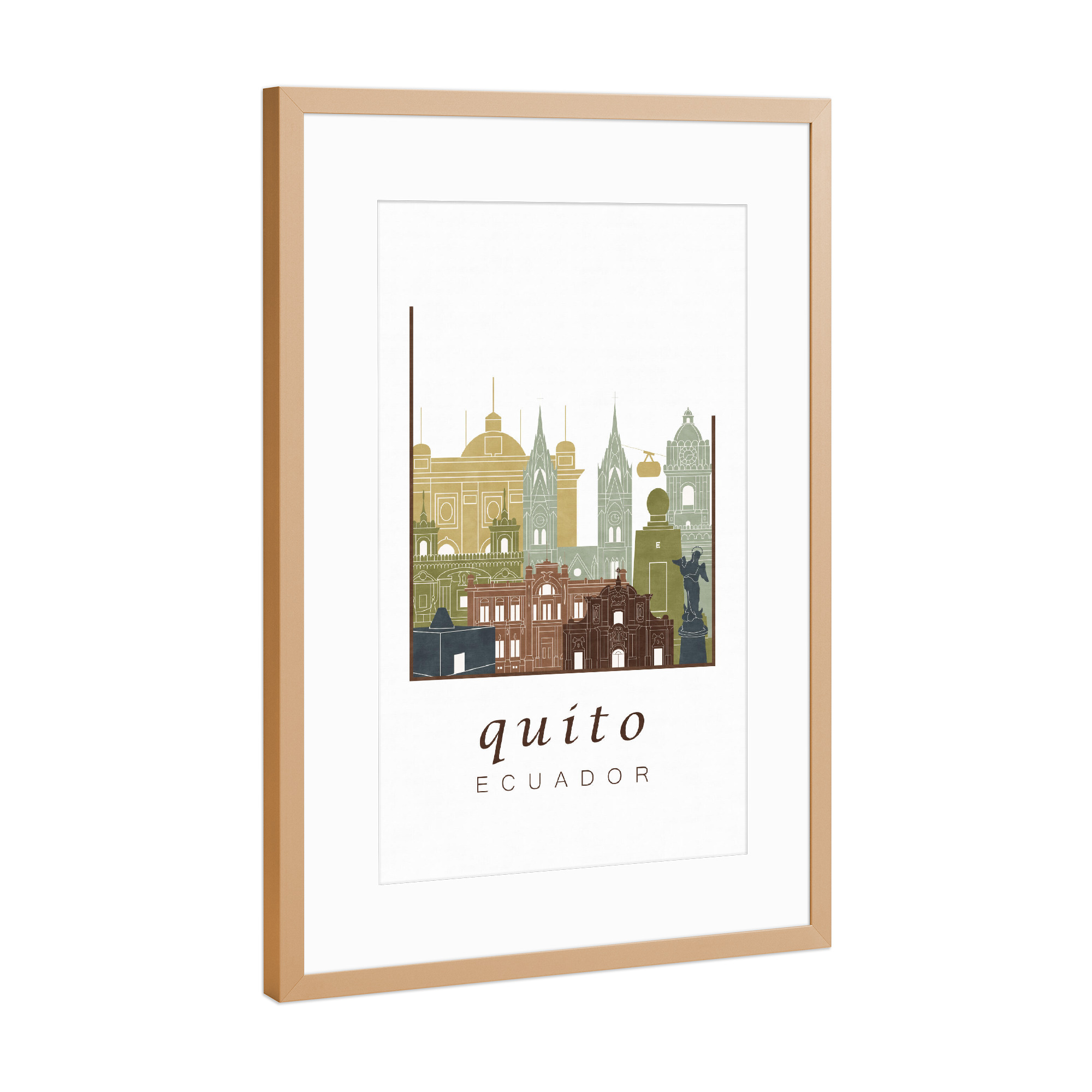 Poster mit Rahmen Kupfer "Quito skyline light brown" artboxONE - Städte,Reise,Architektur,Kartografie