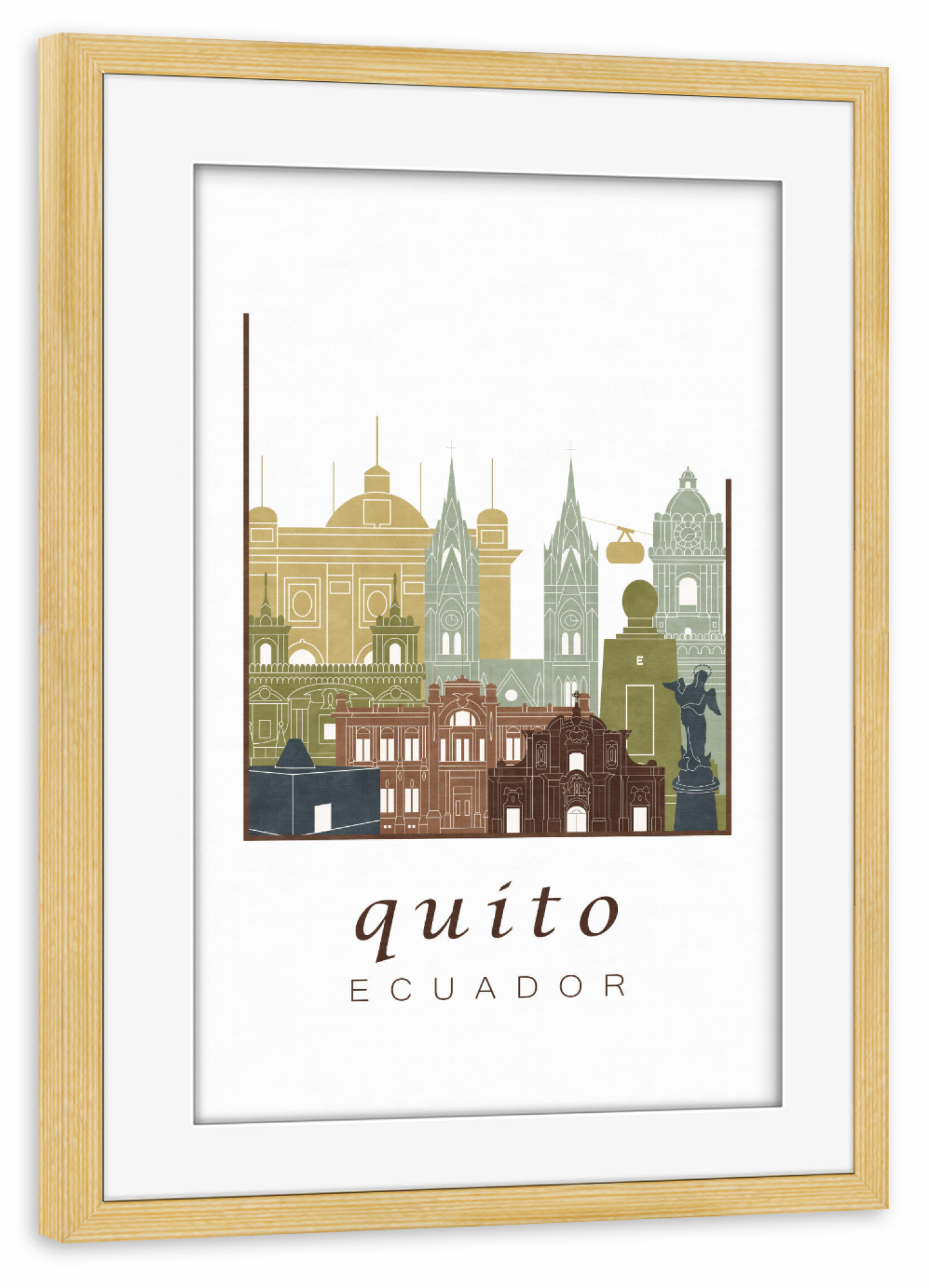 Poster mit Rahmen kiefer "Quito skyline light brown" artboxONE - Städte,Reise,Architektur,Kartografie