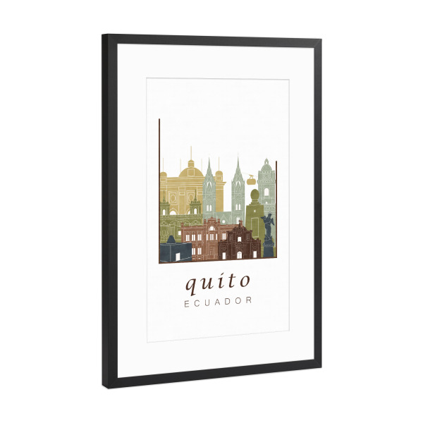 Poster mit Rahmen Schwarz (Metallic) "Quito skyline light brown" artboxONE - Städte,Reise,Architektur,Kartografie