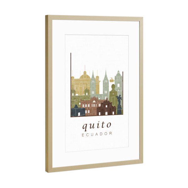 Poster mit Rahmen Gold "Quito skyline light brown" artboxONE - Städte,Reise,Architektur,Kartografie