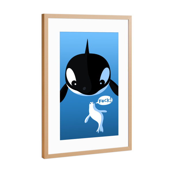 Poster mit Rahmen Kupfer "Killer whale and seal" artboxONE - Tiere,Comic,Unterwasser