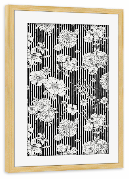 Poster mit Rahmen kiefer "Flowers and Stripes Black White" artboxONE - Floral,Fashion,Für Mama