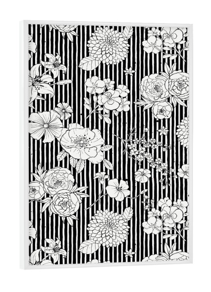 Poster mit weißem Rahmen "Flowers and Stripes Black White" artboxONE - Floral,Fashion,Für Mama