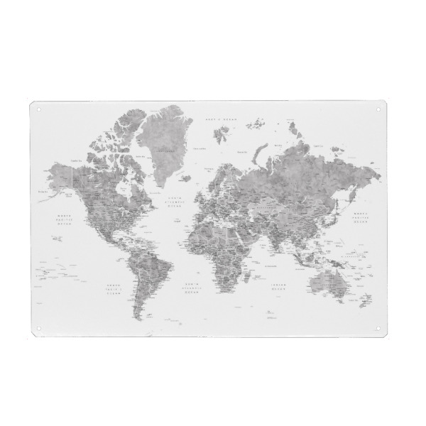 Metall Poster "Detailed gray watercolor world map" artboxONE - Reise,Kartografie