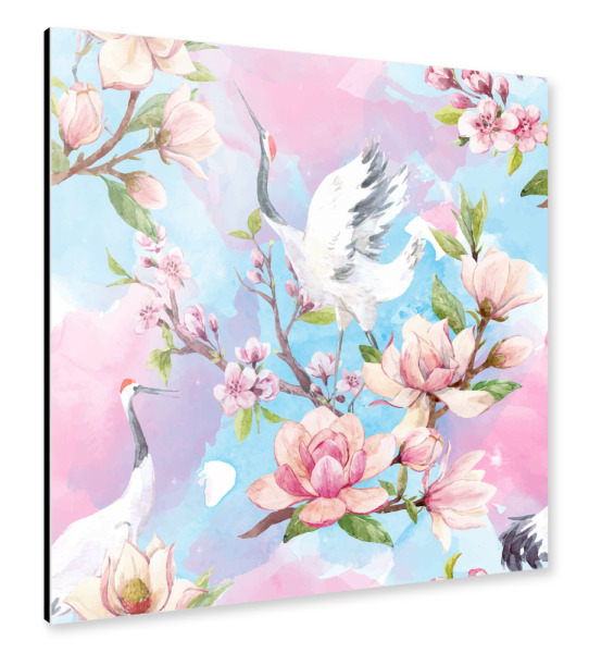 Alu-Dibond "Cranes with flowers" 30x30 cm artboxONE