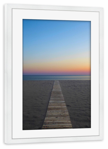 Poster mit Rahmen weiß "Mediterranian Beach at Sunset" artboxONE - Reise / Strand und Meer,Reise / Länder