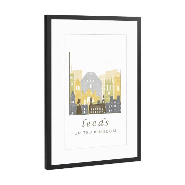 Poster mit Rahmen Schwarz (Metallic) "Leeds skyline desert" artboxONE - Städte,Reise,Architektur,Kartografie