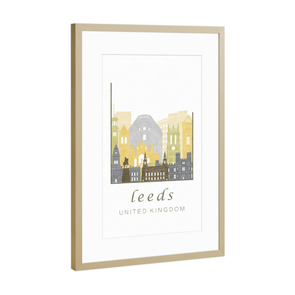 Poster mit Rahmen Gold "Leeds skyline desert" artboxONE - Städte,Reise,Architektur,Kartografie