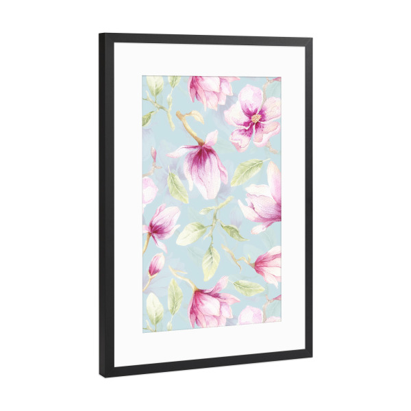 Poster mit Rahmen Schwarz (Metallic) "Blush Magnolias" artboxONE - Natur,Floral