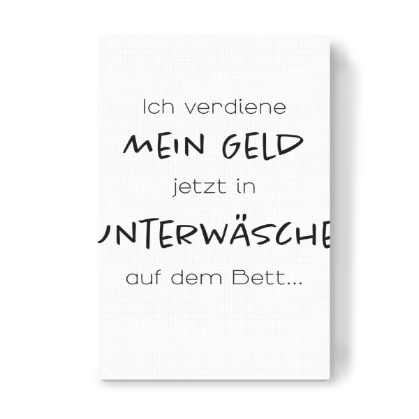 Leinwandbild "Geld verdienen in Unterwäsche" artboxONE - Typografie,Menschen,Lustig